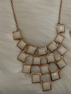 Gold-Tone White Tile Statement Necklace - Women Jewelry